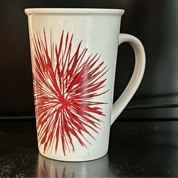 2 Set Starbucks Red Starburst 12 Fl Oz Tall Coffee Mugs 2014 Edition Mid Century - Picture 2 of 9